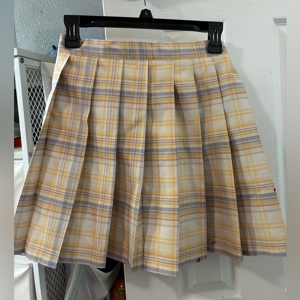 Plaid Pleated Skirt in Yellow and light Purple